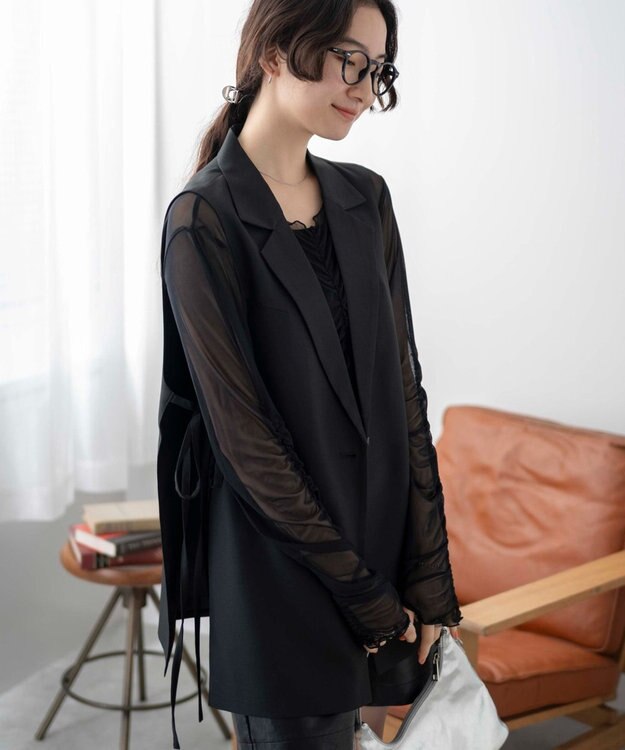 WEGO サイドリボンテーラードベスト ブラック