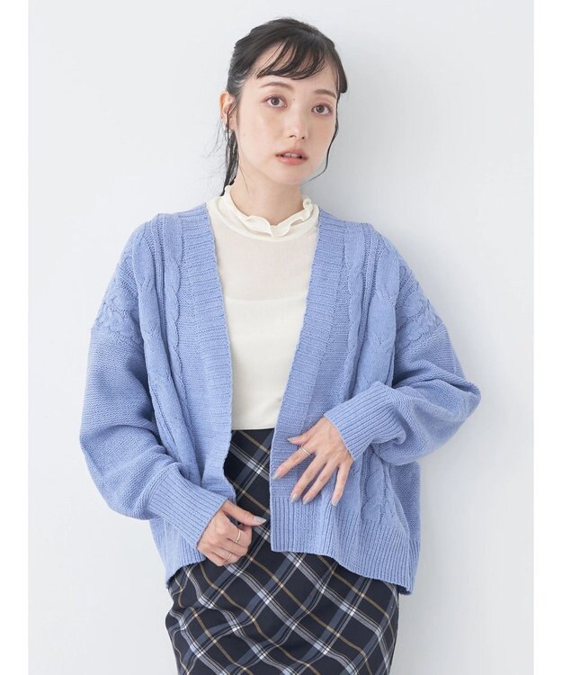 earth music&ecology ベロアモールケーブルカーディガン Blue