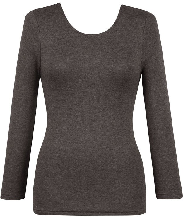 Wing あったかインナー 綿混素材 裏起毛(肌側) よく伸びる素材 ストレッチ性 保温性 【ラクのびサーモ】 ネックせまめ 8分袖 長袖 秋 冬 EL6912 ウイング／ワコール ブラウン