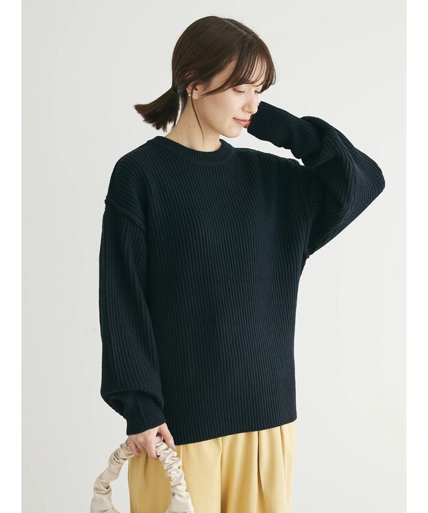 Green Parks 洗える　アゼ編みニットプルオーバー Dark Navy