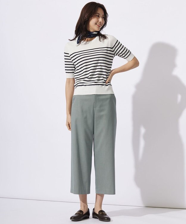 J.PRESS LADIES 【洗える】BASIC HT-COTTON クルーネック ボーダー ニット ブラック系1