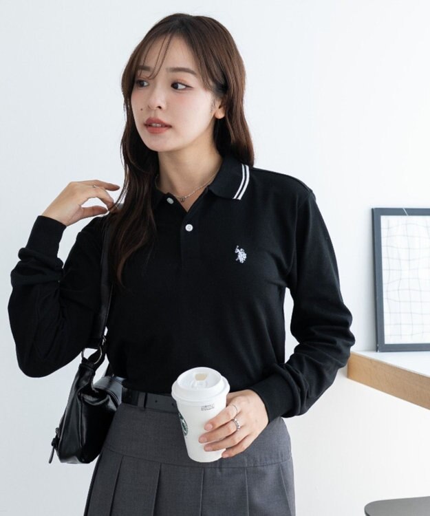 WEGO 【25年秋冬新作/ユニセックスITEM/SMLサイズ展開】別注USPOLOラインポロシャツ（長袖） ブラック