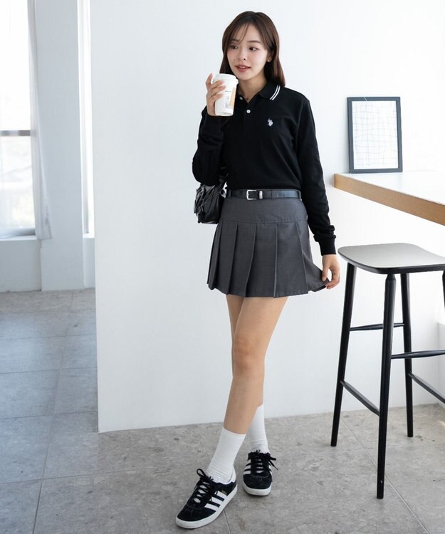 WEGO 【25年秋冬新作/ユニセックスITEM/SMLサイズ展開】別注USPOLOラインポロシャツ（長袖） ブラック