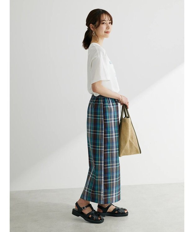 Green Parks 綿麻混イージータイトスカート Check Brown