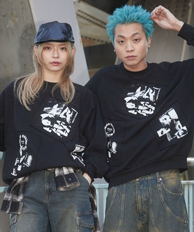 WEGO 【ユニセックス着用ITEM】フォトペーストグラフィックプルオーバー ブラック