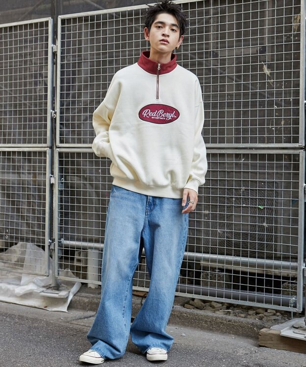 WEGO サークルロゴハーフジッププルオーバー ホワイトアイボリー