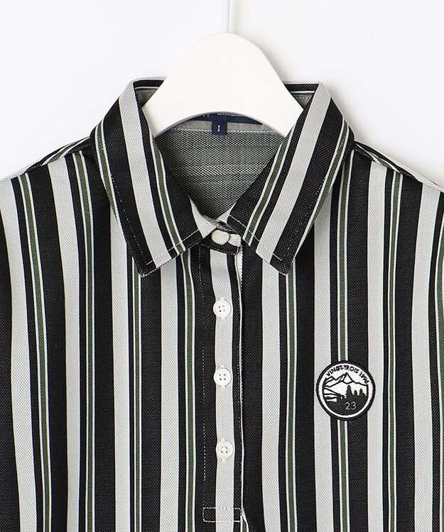 23区GOLF 【WOMEN】【吸汗速乾/ストレッチ】ストライプジャガードシャツ グリーン系2