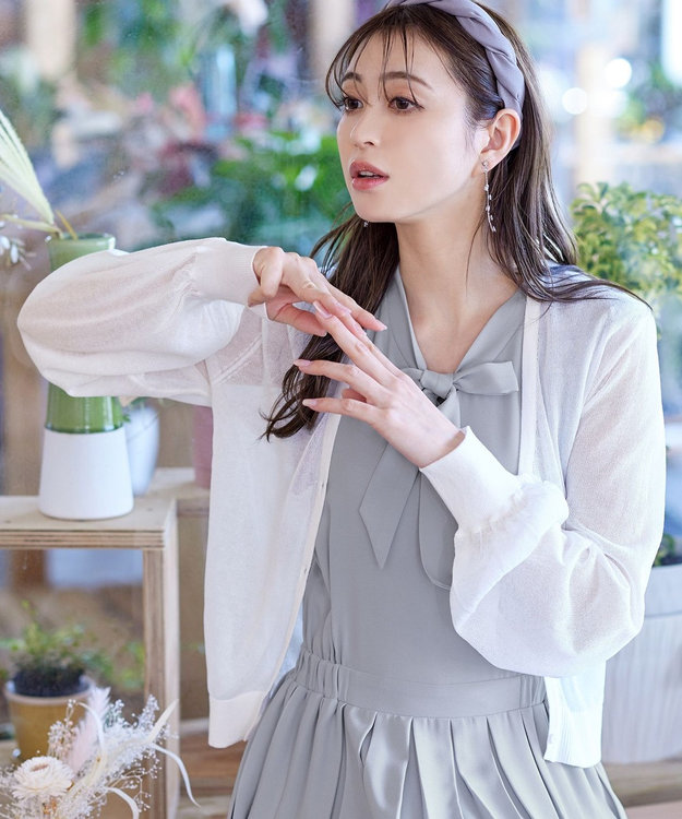 Tiaclasse 【洗える】シアーパフスリーブカーディガン オフホワイト