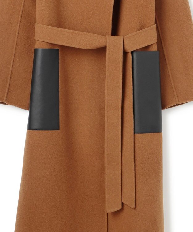 BEIGE， LEMOORE / ウールリバーフェイクレザーポケット付きコート Caramel