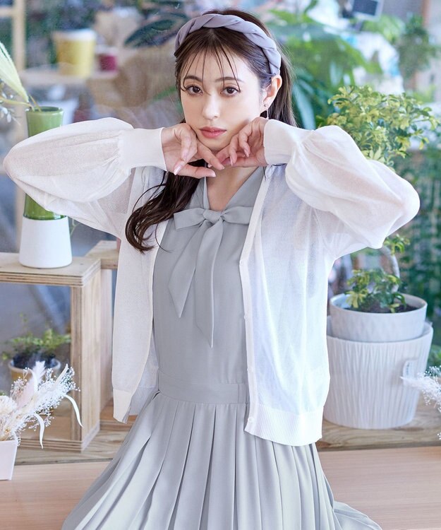 Tiaclasse 【洗える】シアーパフスリーブカーディガン オフホワイト