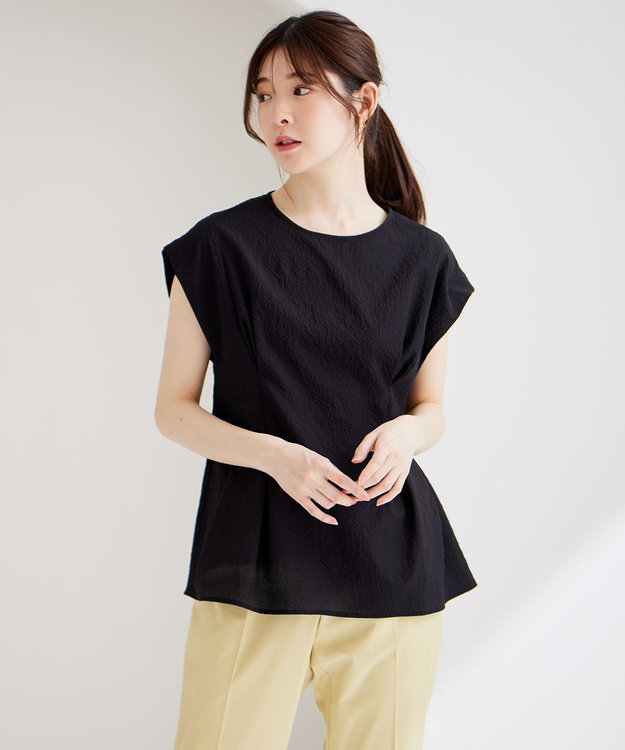 ANY SIS L 【洗える】カラミタンブラータック ブラウス ブラック