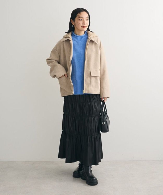 Green Parks ２ＷＡＹニットフードウールライクジャケット Beige Mixture