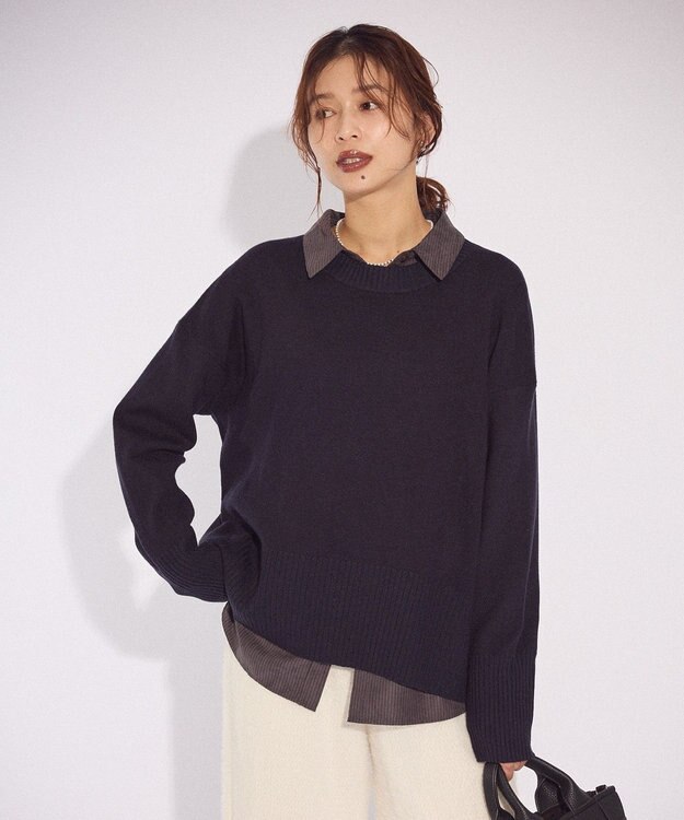 Green Parks ふわもっちニットプルオーバー Navy