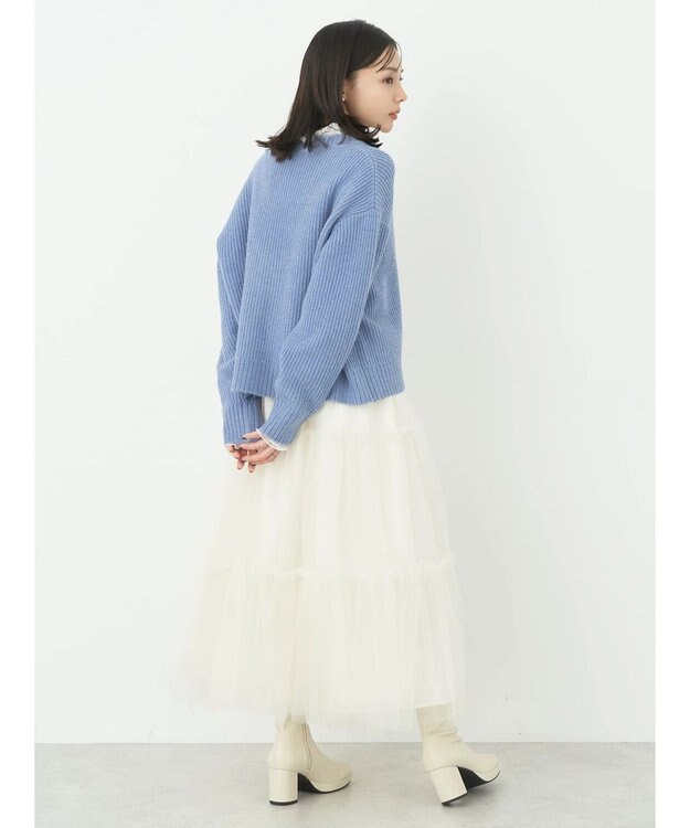 earth music&ecology スカラップニットカーディガン Blue