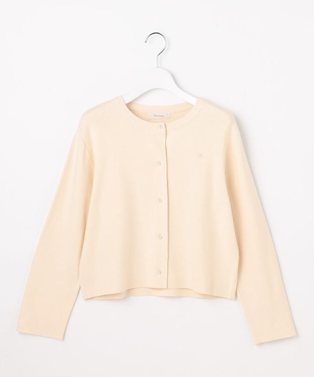 Feroux 胸元刺繍パールニット カーディガン アイボリー系