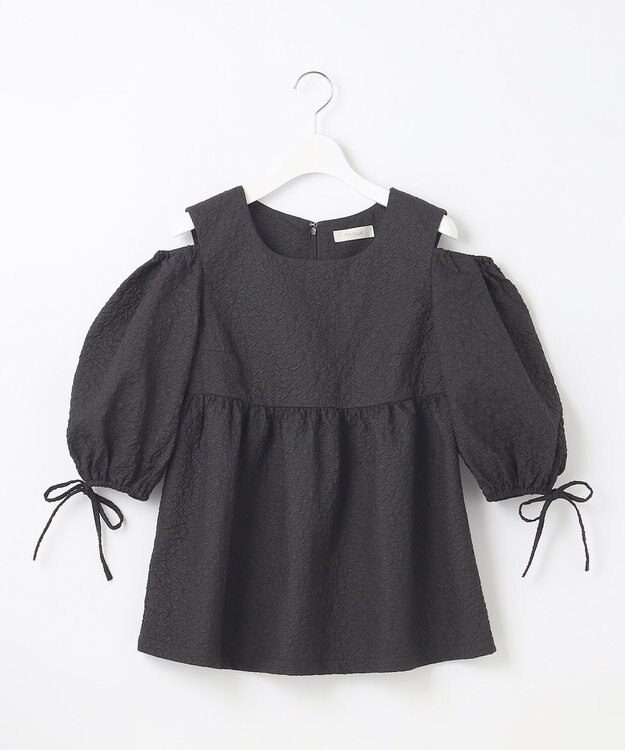 Feroux 【洗える】フクレジャガードチュニック ブラウス ブラック系