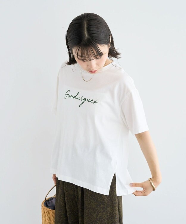 Green Parks フロッキー筆記体ロゴボックスＴシャツ Off White