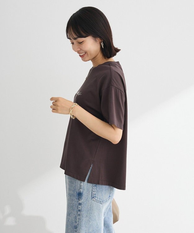 Green Parks フロッキー筆記体ロゴボックスＴシャツ Dark Gray