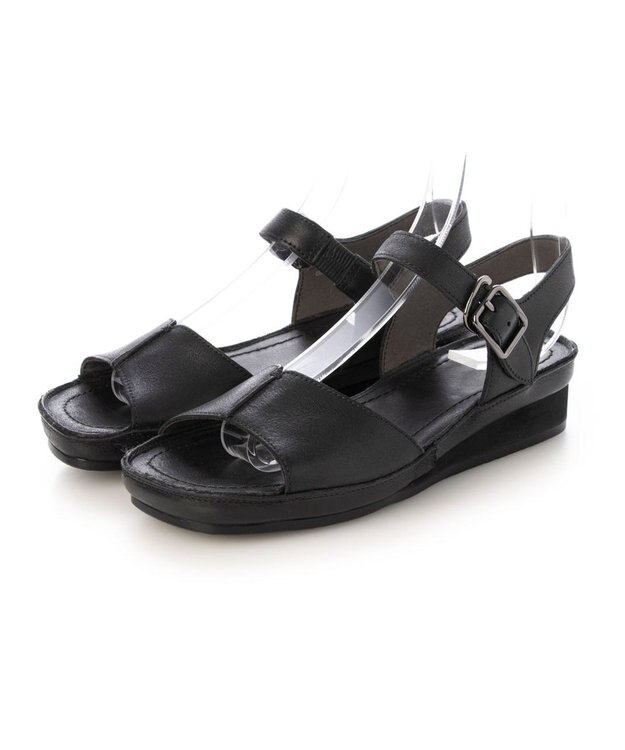 ing <ing>【WEB限定】ウエッジヒールレザーサンダル ブラック