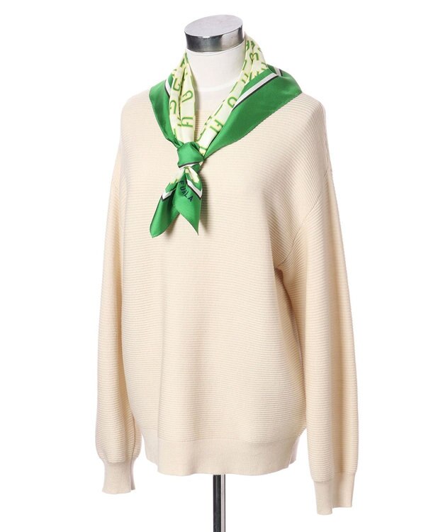 MOONBAT FURLA シルク100% モノグラム柄 スクエアスカーフ グリーン