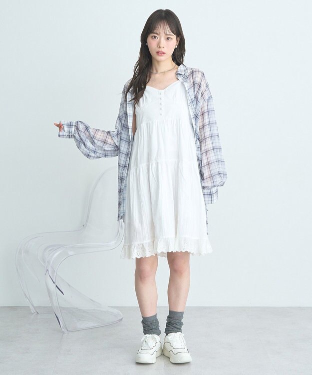 earth music&ecology シアーチェックシャツ Off White