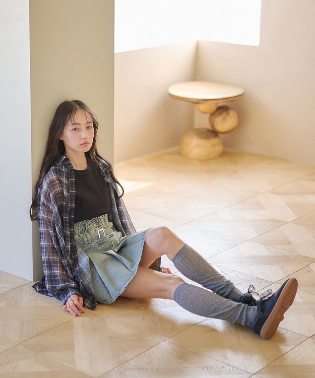 earth music&ecology シアーチェックシャツ Black