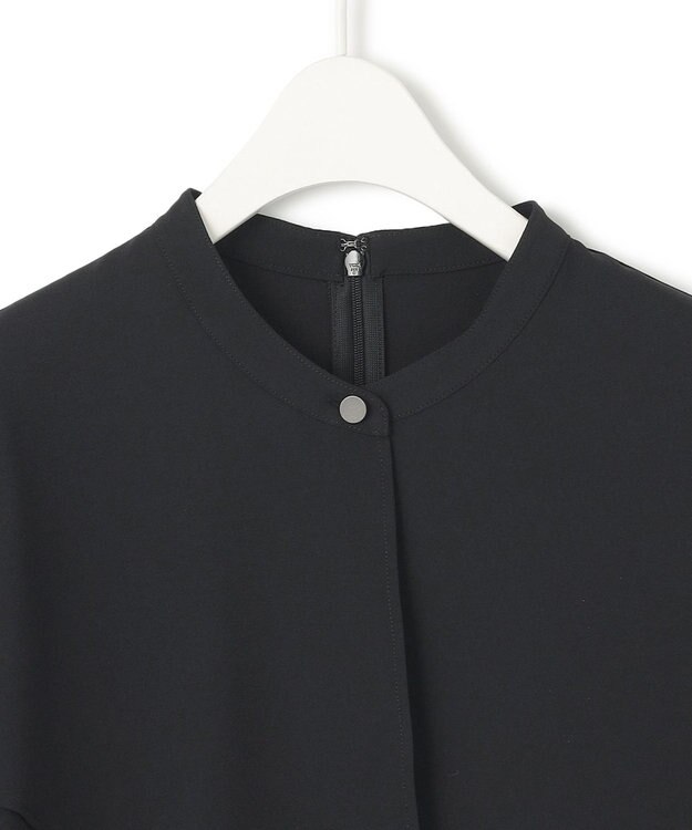 ICB 【洗える】ストレッチジョーゼット ラッフルデザインブラウス ブラック系