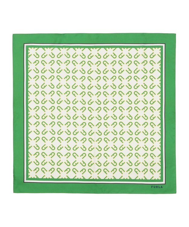 MOONBAT FURLA シルク100% モノグラム柄 スクエアスカーフ グリーン