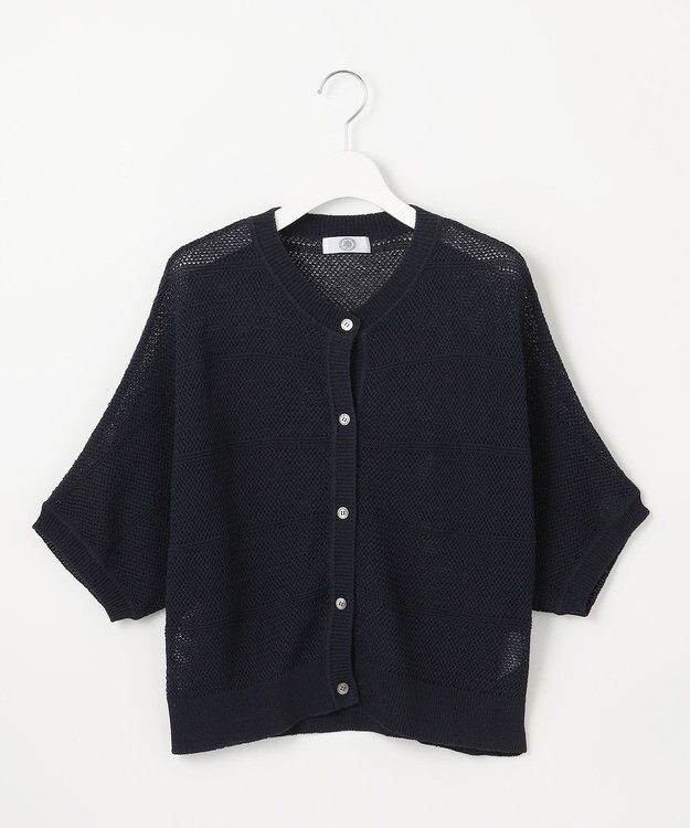 J.PRESS LADIES L 【洗える】PATTERN MESH ドルマンスリーブ カーディガン ネイビー系