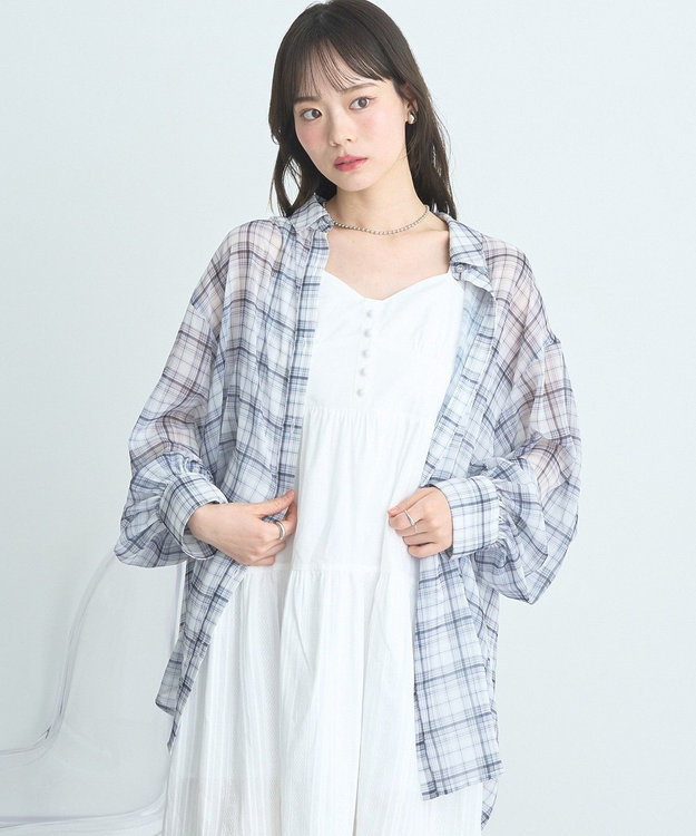 earth music&ecology シアーチェックシャツ Off White