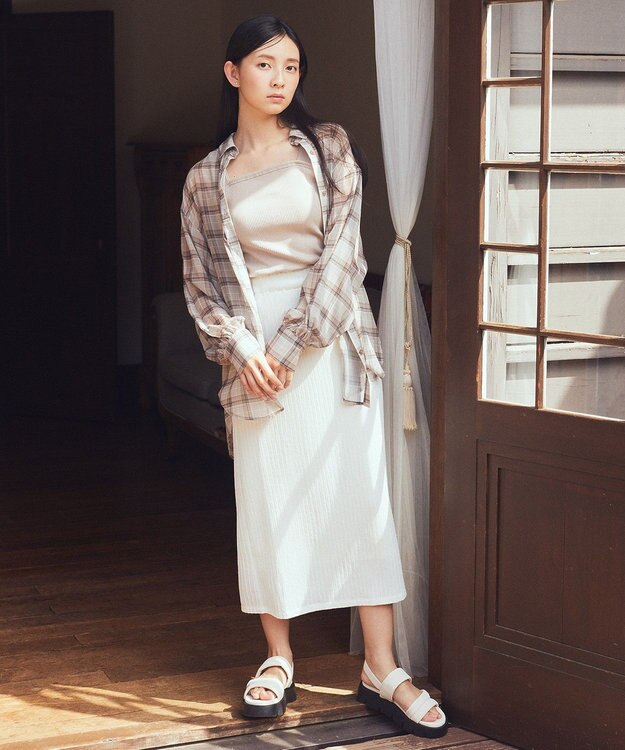 earth music&ecology シアーチェックシャツ Brown