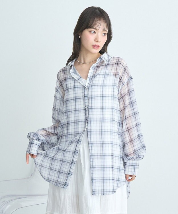 earth music&ecology シアーチェックシャツ Off White