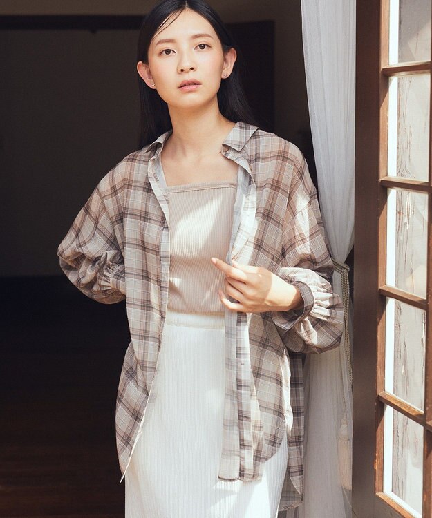 earth music&ecology シアーチェックシャツ Brown