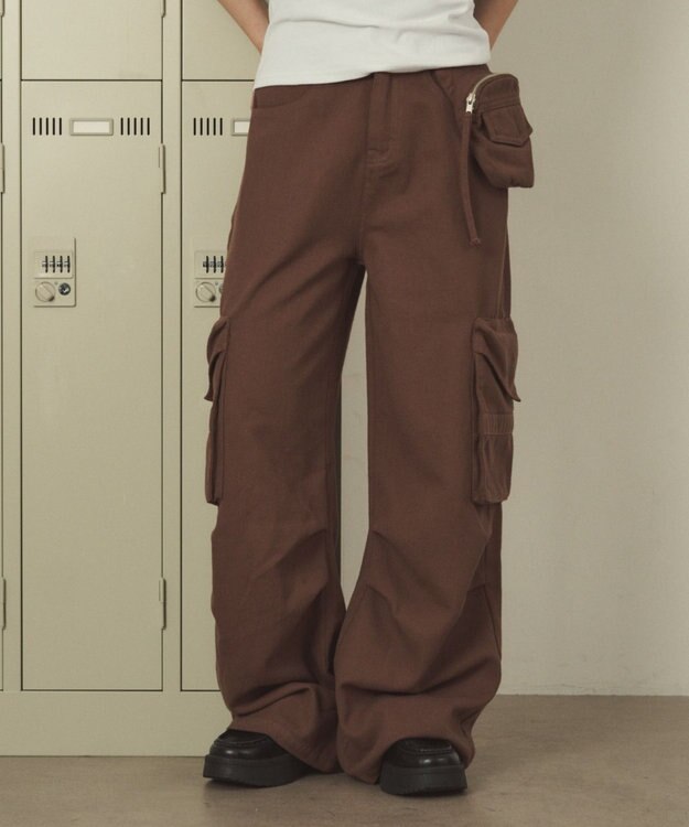WEGO ポーチ付きウォッシュドカーゴパンツ ブラウン