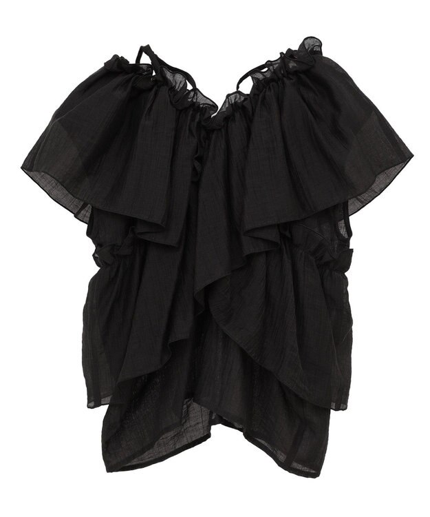 Green Parks マルチＷＡＹオフショルフリルブラウス Black
