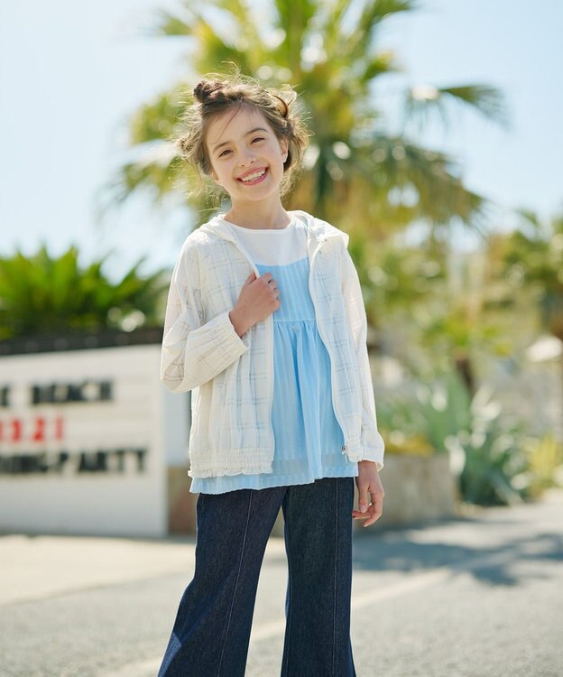 組曲 KIDS 【110-140㎝】レースカットソーコンビ チュニック サックスブルー系