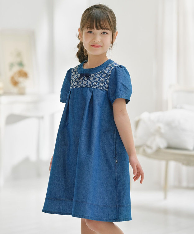 組曲 KIDS 【110-140㎝】レースコンビデニム ワンピース ブルー