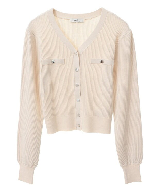 earth music&ecology マイクロボーダーＶネックコンパクトカーディガン Ivory