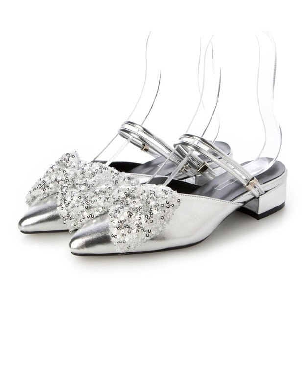 MODE ET JACOMO <noyau>2WAYリボンストラップミュールパンプス シルバーコンビ