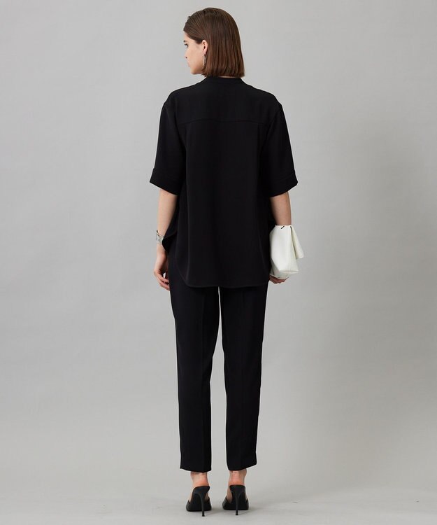 ICB 【UVカット・防シワ・洗える】ライトダブルクロス バンドカラーブラウス ブラック系