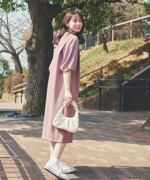 Feroux 【洗える】ジョーゼットコンビポンチ ワンピース キャメル系