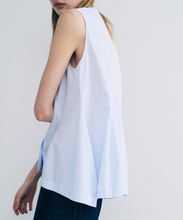 uncrave コットンクロスストライプ ペプラムジレブラウス サックスストライプ