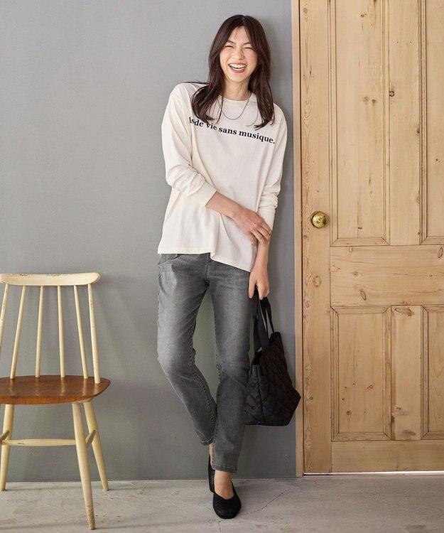 ANY 【洗濯機可】フロッキーロゴロングＴシャツ オフ（ブラックロゴ）