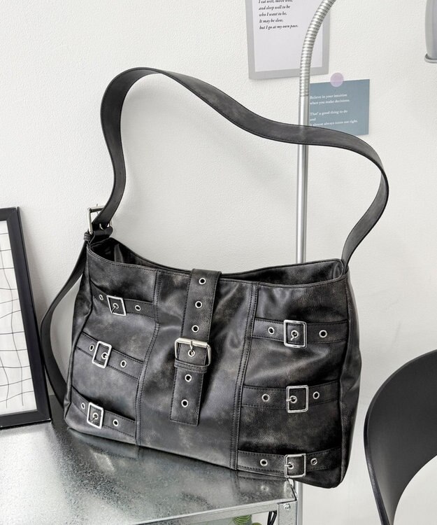 WEGO ベルトデザインBIGショルダー ブラック