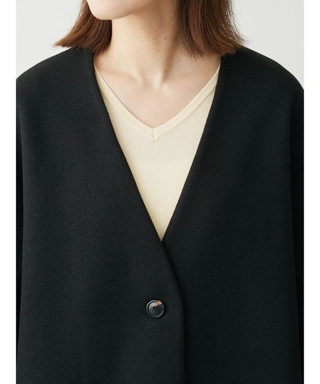Green Parks 洗えるＶネックミディ丈コート Black