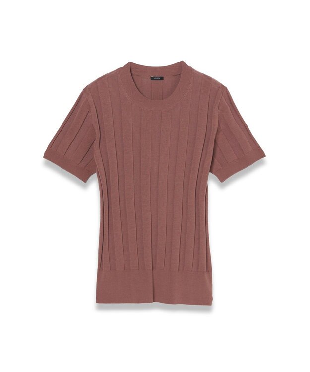  【WEB&OUTLET限定・洗える】コットンシルクリブ　ラウンドネックニットティー