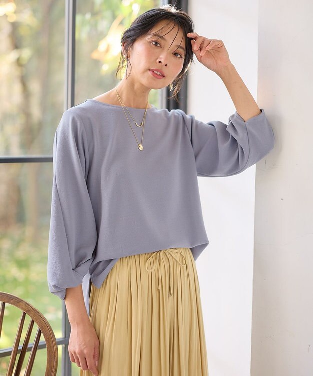 ANY L 【洗濯機可】ジャガード袖ねじりプルオーバー サックス