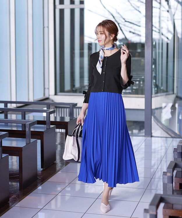 Tiaclasse L 【洗える】袖口フレアリボンニットカーディガン ブラック