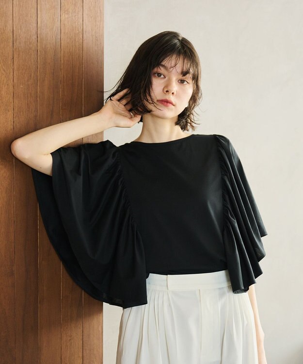 #Newans 【乾燥機可能/接触冷感】ラッフルフリルカットソー ブラック