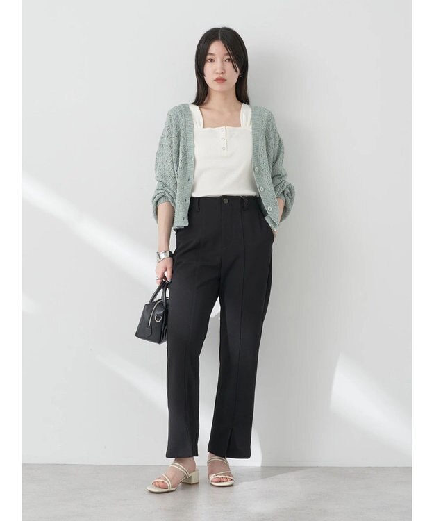 earth music&ecology 透かし編みテープヤーンカーディガン Pink